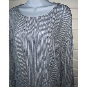 Everly Sz SMALL Arrow Tie Front Top L/S Pullover Shirt Blue White Stripe EUC